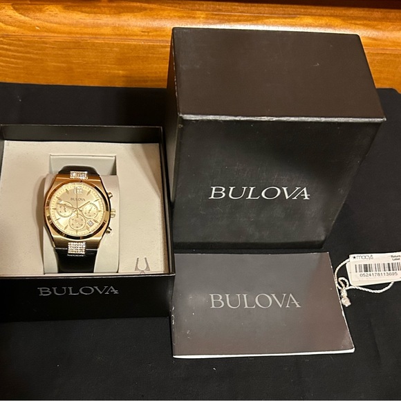 Bulova chronograph black leather strap watch - Picture 2 of 7